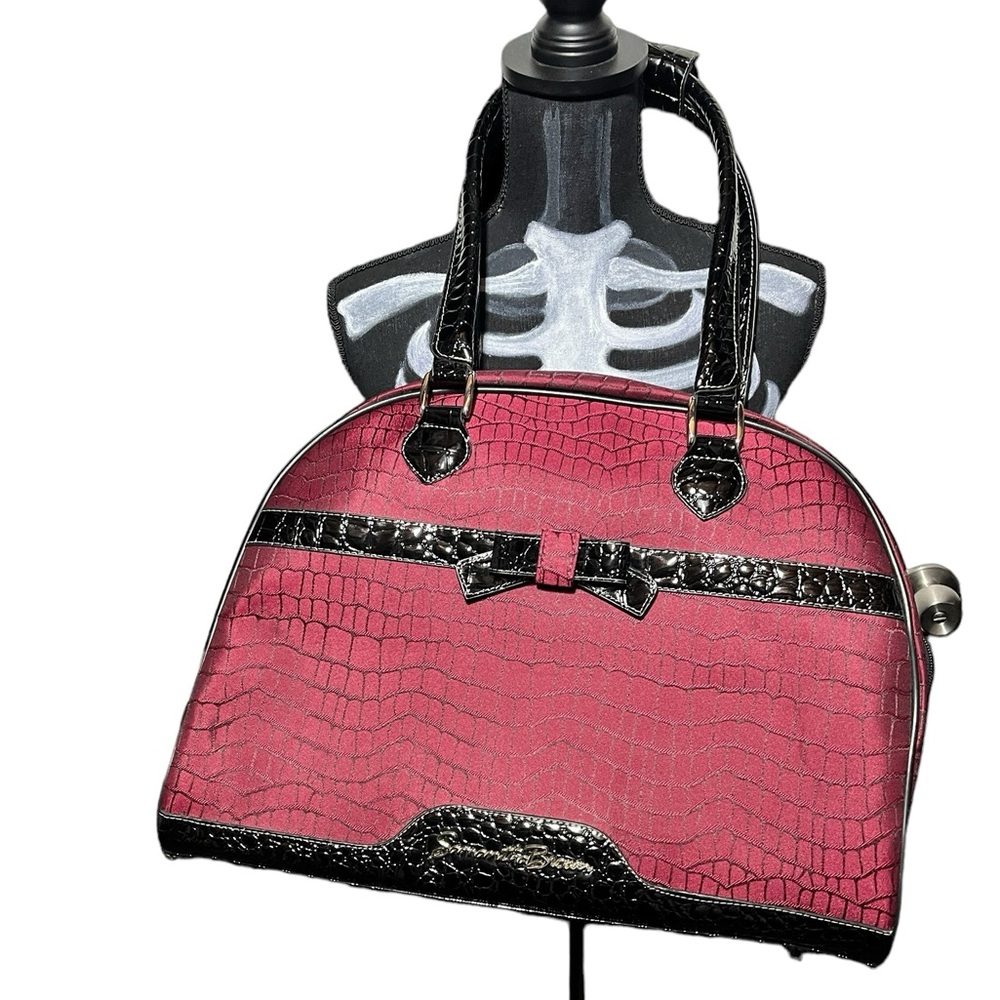 Samantha Brown Luggage red croc embossed patent bow